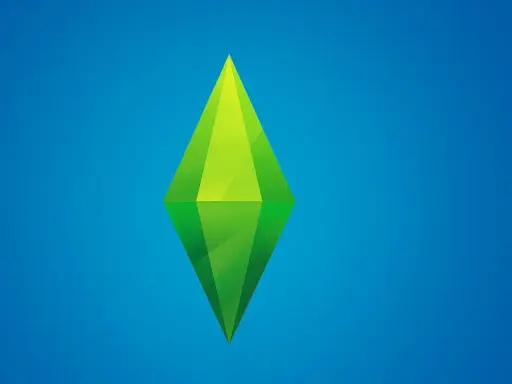 Zielony symbol Plumbob z gry The Sims 4, odbijający się na niebieskim tle. Pomocne przy debugowaniu gry.