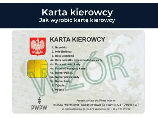 Wniosek o kartę kierowcy. Widok karty kierowcy z danymi osobowymi, numerem PESEL i numerem prawa jazdy.