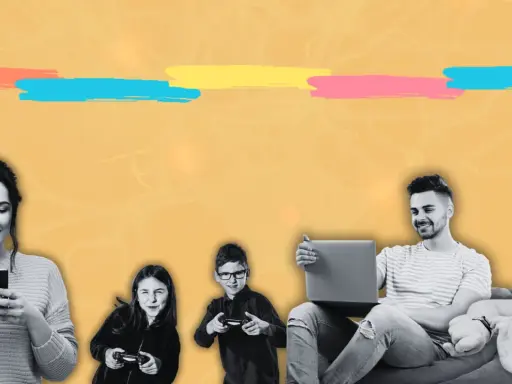 Famille connectée, des enfants aux aînés, explorant les effets des écrans sur le cerveau adulte.