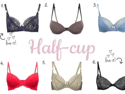 Kolekcja biustonoszy typu half-cup. Wśród nich znajdziesz modele w rozmiarze biust 70c, w różnych kolorach i wzorach, od koronkowych po gładkie.