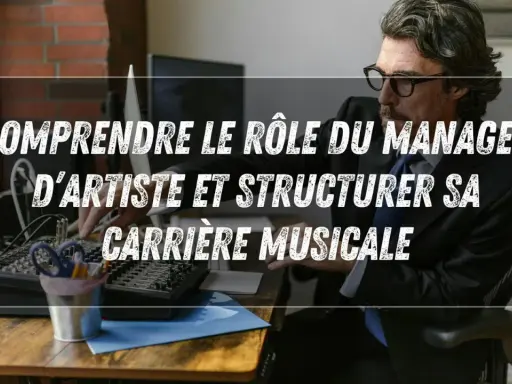 Un homme d'affaires, un agent musique, ajuste une console de mixage, prêt à structurer une carrière.
