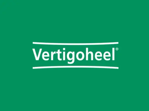 Vertigoheel: Wann tritt Wirkung ein? Das Logo zeigt den Namen des Medikaments auf grünem Hintergrund.