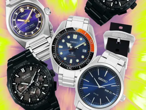 Collezione di orologi Seiko, tra cui un King Seiko e un diver, che mostrano il miglior movimento Seiko.