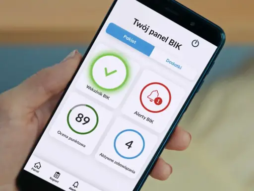 Sprawdź swój panel BIK: wskaźnik, ocenę punktową 89, alerty i aktywne zobowiązania.