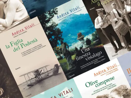 Copertine di Andrea Vitali in ordine cronologico: "La figlia del podestà", "Una finestra vistalago", "Olive comprese", "Il procuratore".