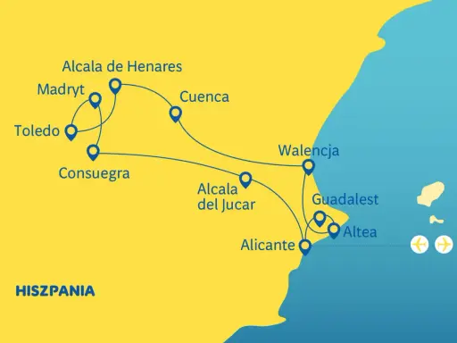 Trasa po Hiszpanii: Madryt, Toledo, Consuegra, Alcala de Henares, Cuenca, Alcala del Jucar, Walencja, Guadalest, Altea, Alicante. Odkryj serce La Manchy!