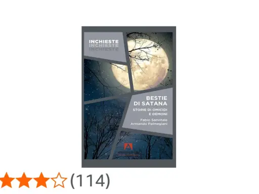 Copertina del libro "Bestie di Satana", con luna piena e alberi spogli su sfondo stellato. Le inchieste su omicidi e demoni promettono storie inquietanti.