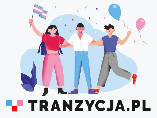 Trzech przyjaciół świętuje, jeden z nich trzyma flagę transpłciową. Dowiedz się, czym jest ftm i wspieraj tranzycję.