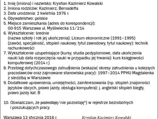 Kwestionariusz osobowy kandydata: Wymagane i zakazane dane