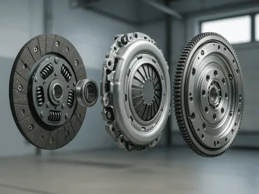 Despiece de embrague: disco, plato de presión y volante motor. Así es para que sirve el embrague, conectando y desconectando la potencia del motor.