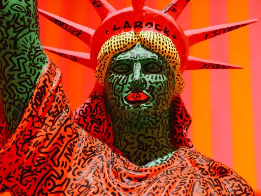 A Statue of Liberty reimagined with Keith Haring's iconic graffiti style. His bold lines and vibrant colors made him important for bringing art to the masses.
