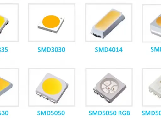 Różne typy diod smd oznaczenia: SMD2835, SMD3030, SMD4014, SMD3528, SMD5630, SMD5050, SMD5050 RGB, SMD5050 RGBW.