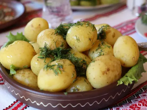 Młode ziemniaki z koperkiem i sałatą. Idealne, by zapytać co zjesc na obiad.