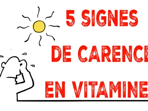 5 signes de carence en vitamine D : un soleil stylisé et une personne se tenant la tête, l'air fatigué.