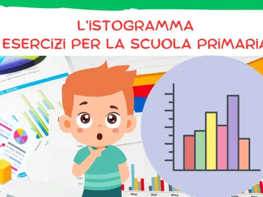Un bambino sorpreso guarda un istogramma delle vacanze scuola primaria, con grafici e diagrammi sullo sfondo.