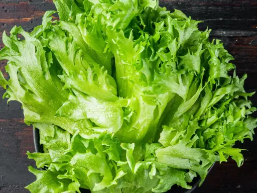Une belle salade batavia, fraîche et croquante, prête à être dégustée. Ses feuilles vertes vives promettent une texture légère et une saveur délicate.