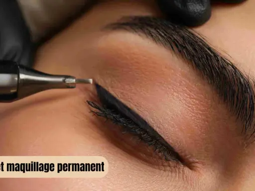 Un appareil de maquillage permanent est utilisé pour créer un trait d'eye-liner précis sur un œil.