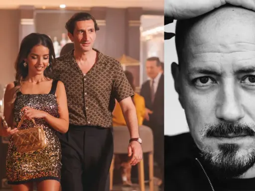En scen från filmer med Tarik Saleh visar ett par som går på en fest. Bredvid syns en närbild på Tarik Saleh själv.