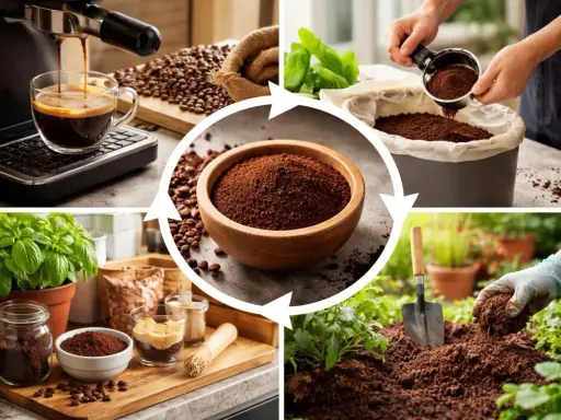 Cycle de vie du marc de café : de l'espresso à l'engrais pour plantes, en passant par le compostage. Le marc de café escargot nourrit la terre.
