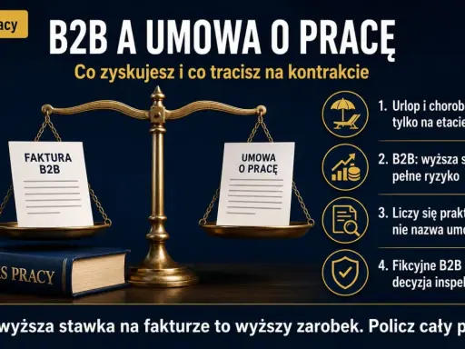 Waga porównuje fakturę B2B z umową o pracę. Prawo pracy wyjaśnia, co zyskujesz i tracisz na kontrakcie.
