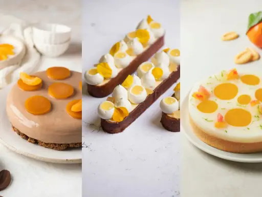 Idées pour que mettre sur un fond de tarte aux fruits : tartelettes rondes et rectangulaires garnies de crème, fruits et fleurs.