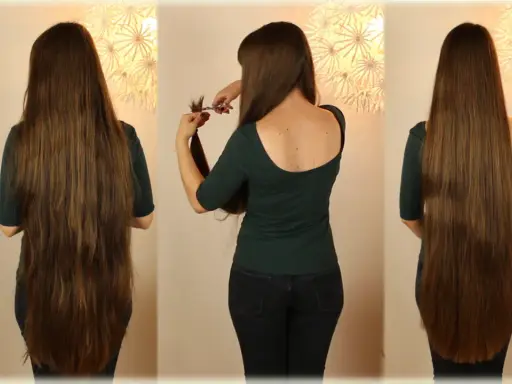 Frauen mit langen Haaren, die sich entscheiden, ihre Haare selber zu schneiden.