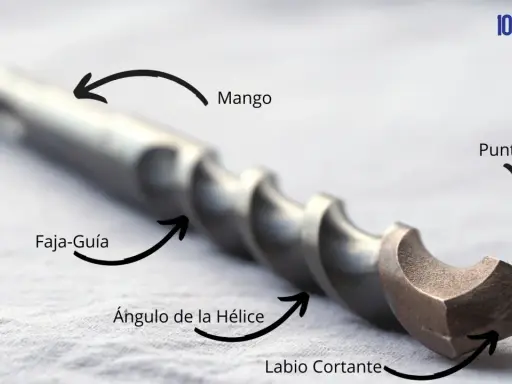 Broca con mango, punta y hélice, lista para hacer un agujero.