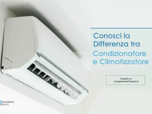 Un climatizzatore bianco montato a parete. Scopri la differenza tra condizionatore e climatizzatore.