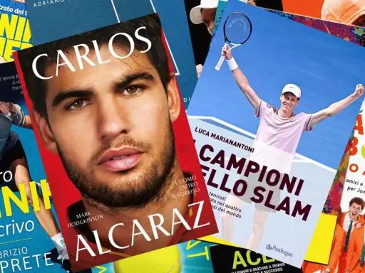 Libri sul tennis: copertine dedicate a Sinner, Alcaraz e altri campioni. Storie di passione e successo nel mondo del tennis.