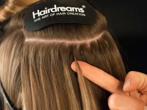 Nahaufnahme einer Haarverlängerung von Hairdreams. Informiere dich über die Hairdreams Extensions Preise für volles Haar.