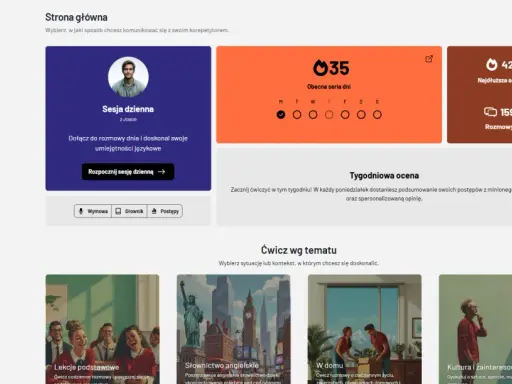 Platforma do rozmów po angielsku online. Rozpocznij codzienną sesję z Jasonem, by doskonalić umiejętności językowe.