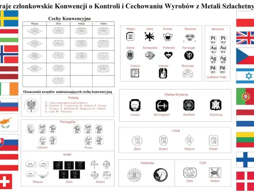 Jak sprawdzić srebro? Tabela pokazuje cechy konwencyjne metali szlachetnych, w tym oznaczenia dla srebra z różnych krajów.