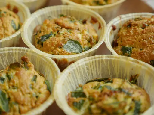Nybakade matmuffins med spenat och ost, perfekta för ett snabbt mellanmål. Ett enkelt matmuffins recept att prova!
