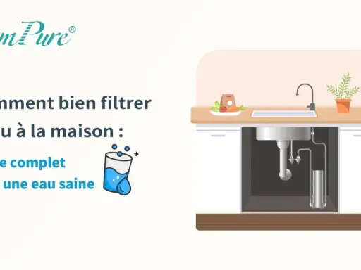 Illustration d'une installation filtre à eau maison sous un évier de cuisine. Guide pour une eau saine.