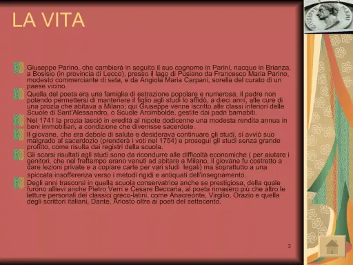 Bust of Giuseppe Parini with text about his life.
