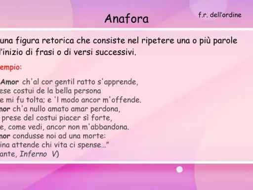 Anafora: ripetizione di "Amor" all'inizio di versi, un esempio di allitterazione che crea ritmo.