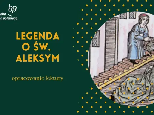 Ilustracja z legendy o św. Aleksym: postać w niebieskiej tunice nalewa wodę na leżącą postać.