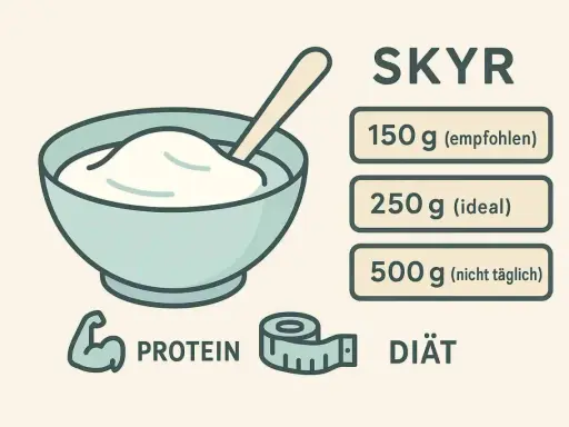 Schüssel mit Skyr, empfohlene Mengen für den hohen skyr proteingehalt und Diät.
