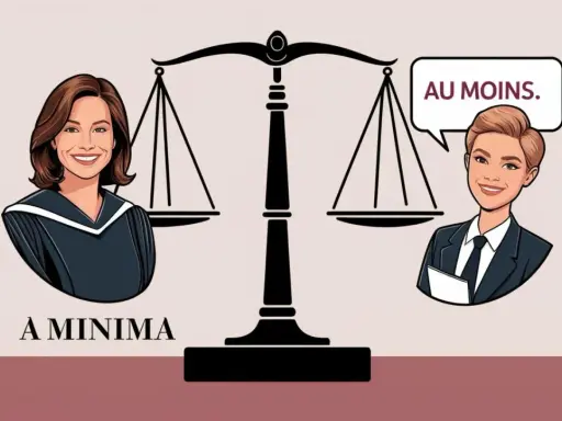 Une balance de justice sépare deux avocates. L'une, en robe, dit "À minima", l'autre, en costume, répond "AU MOINS.".