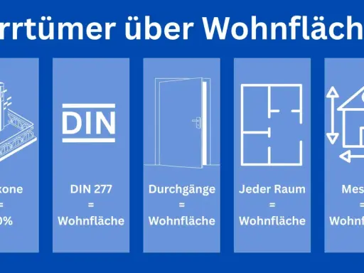 5 Irrtümer über Wohnflächen: Balkone (50%), DIN 277, Durchgänge, jeder Raum, Messen.