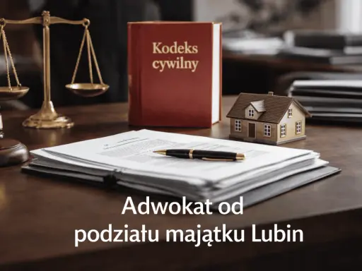 Waga sprawiedliwości, Kodeks cywilny i dokumenty na biurku. Prawnik od podziału majątku Lubin pomoże ustalić, o co pyta sąd przy podziale majątku.