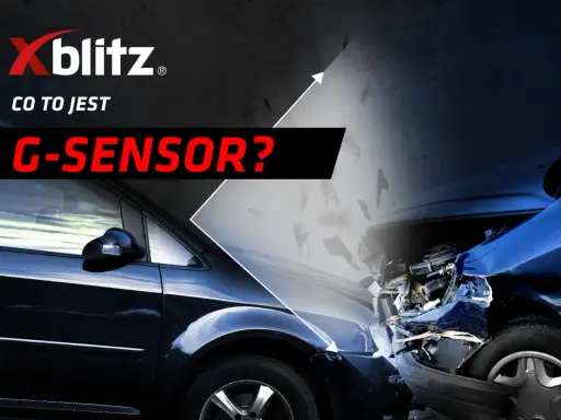 Xblitz pyta: g sensor co to? Obraz przedstawia dwa samochody, jeden czarny, drugi rozbity niebieski.