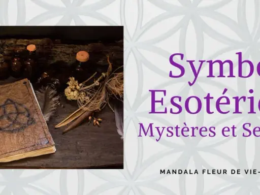 Livre ancien avec symbole de l'âme, bougies et herbes. Titre : Symboles Ésotériques : Mystères et Sens Cachés.
