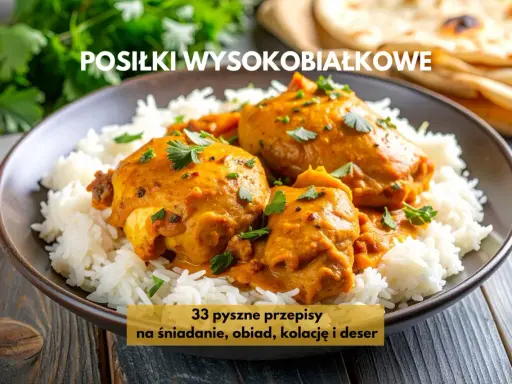 Pyszne danie z kurczaka w sosie curry z ryżem, idealne do diety wysokobiałkowej. Przepisy na śniadanie, obiad i kolację.