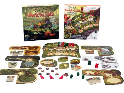 Everdell Święto Lata, nowe dodatki do gry planszowej. Zestaw zawiera plansze, karty i figurki zwierząt.