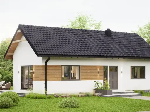 Nowoczesny domek letniskowy z drewnianymi akcentami, idealny na wypoczynek. Sprawdź, jak uzyskać dofinansowanie na domek letniskowy i spełnić marzenia o własnym azylu.