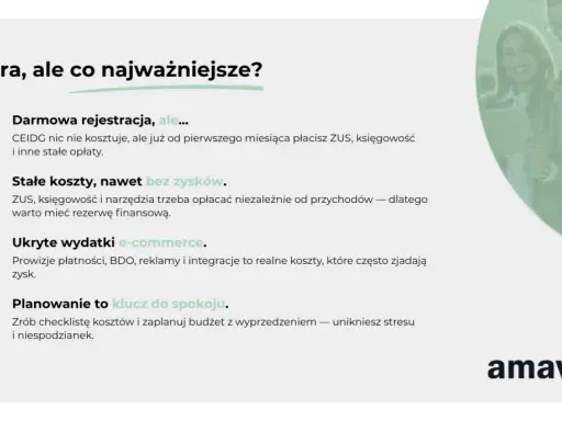 Dobra, ale co najważniejsze? Pamiętaj, że składka ZUS dla jednoosobowej firmy to stały koszt, niezależnie od zysków.