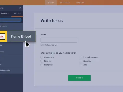 Wybieranie elementu Iframe Embed do dodania kodu html embed.