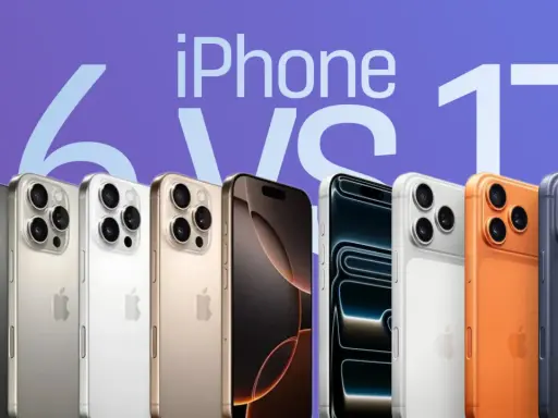 Rząd iPhone'ów w różnych kolorach, od szarego po pomarańczowy i granatowy. Czy to już najnowszy iPhone 17, czy jeszcze 16?