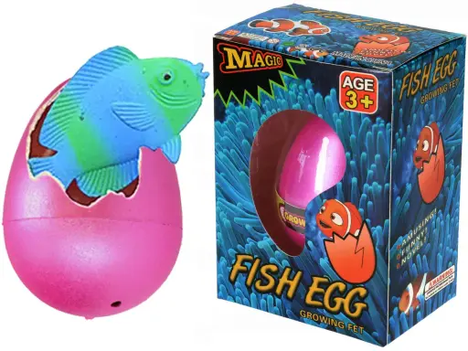 Różowe jajko z wykluwającą się rybką i pudełko zabawki "Fish Egg".